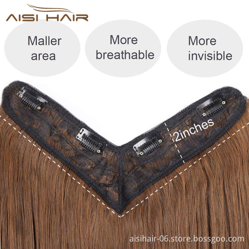 Aisi Hair High Temperature Fiber 4 Clips Synthetic Clip In Hair Extensions Long Wavy Brown Clip In Hairpieces for Women